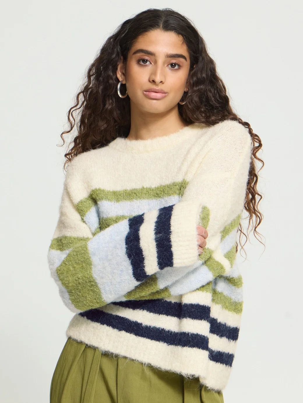 BOSELE LS KNIT - Birch/Blue Stripe