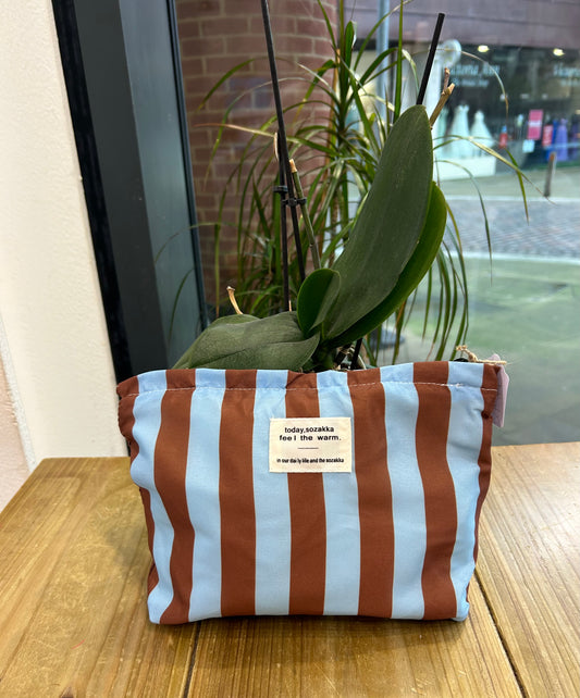 Stripe Wash Bag - Blue/Brown