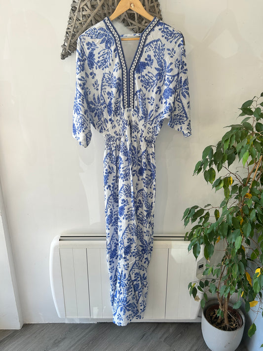 Embellished greek style dress - Blue/ White
