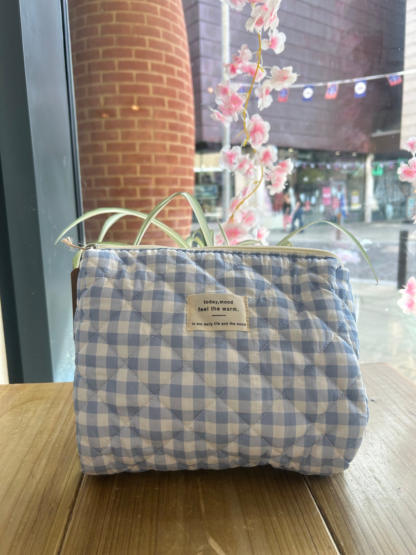 Blue Gingham Wash Bag - Medium