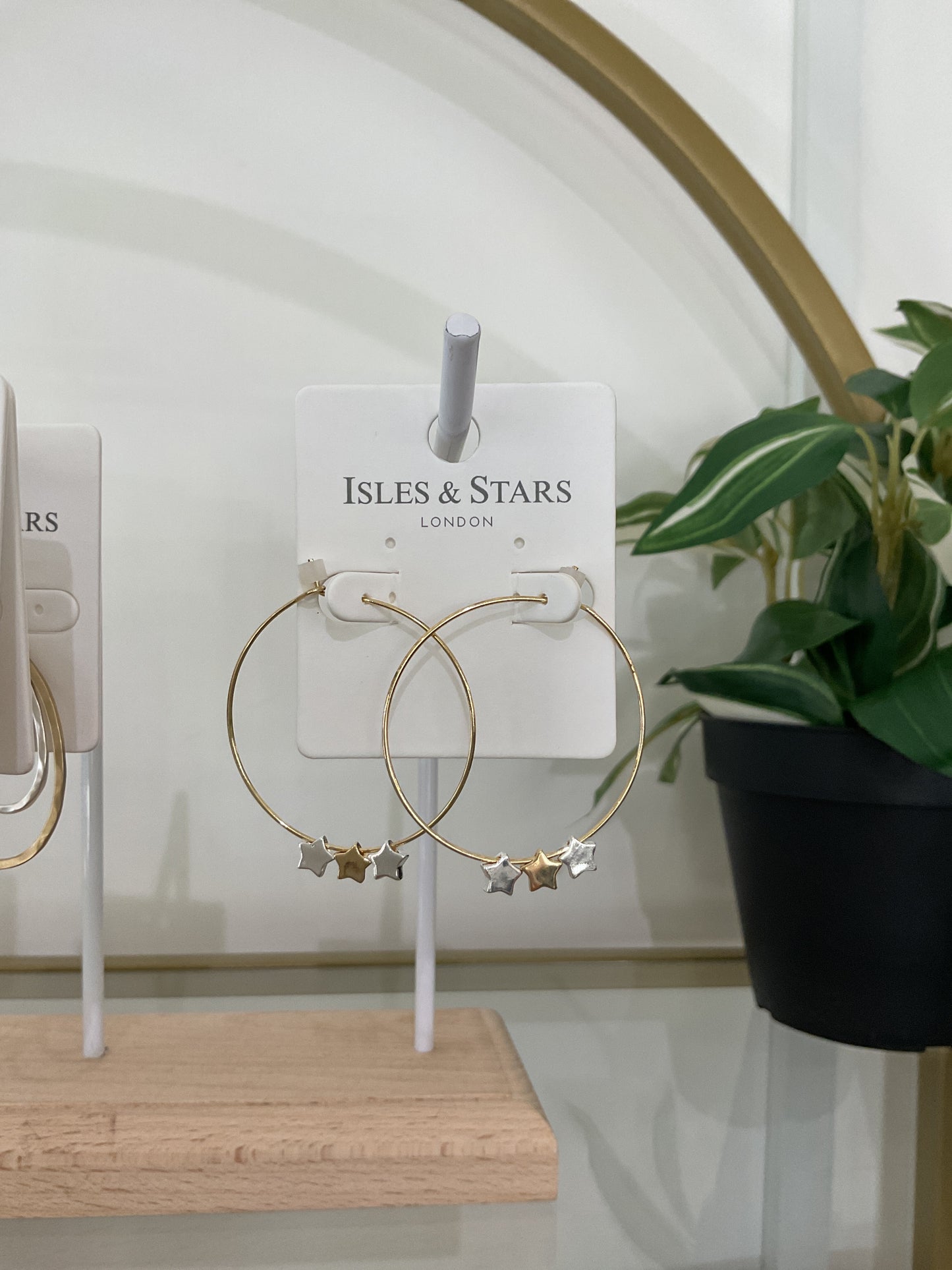 Hoop Earrings with Star Charms - Gold w/ Silver