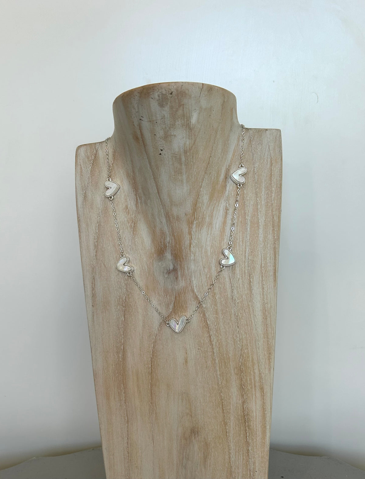 Pearlised Heart Necklace - Silver