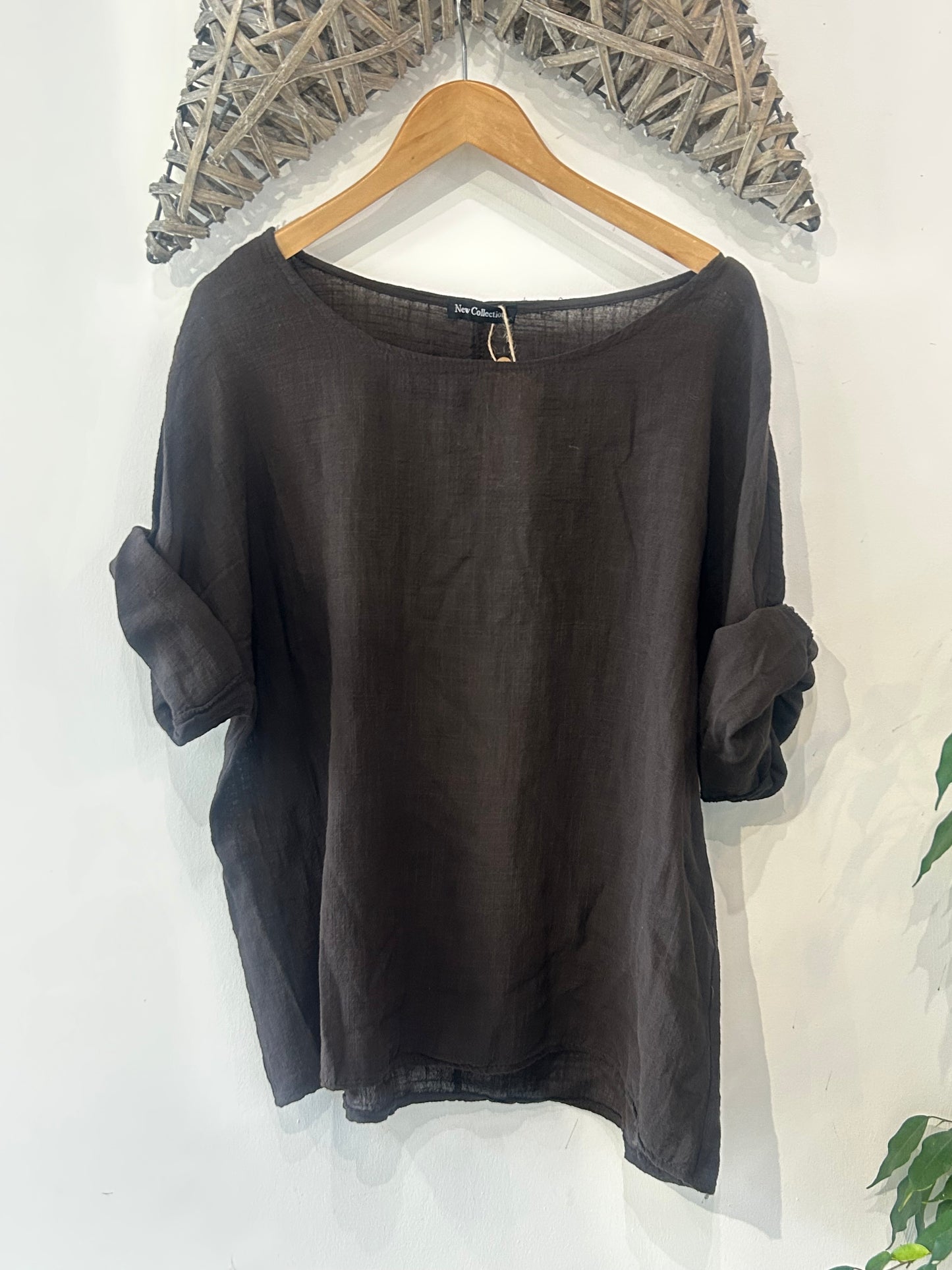 Linen 3/4 Sleeve Top - Chocolate