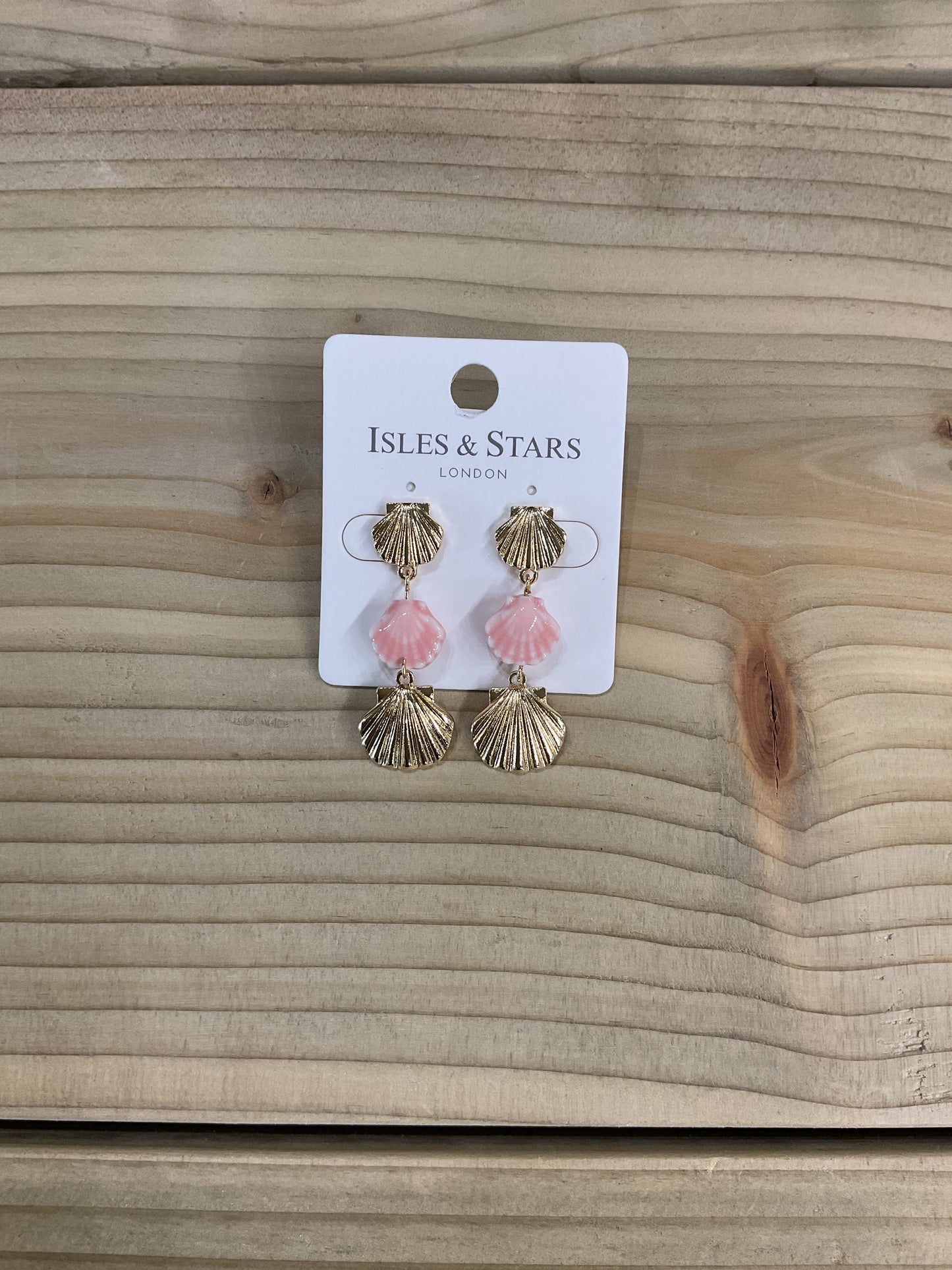 Shell gold and pink drop earrings