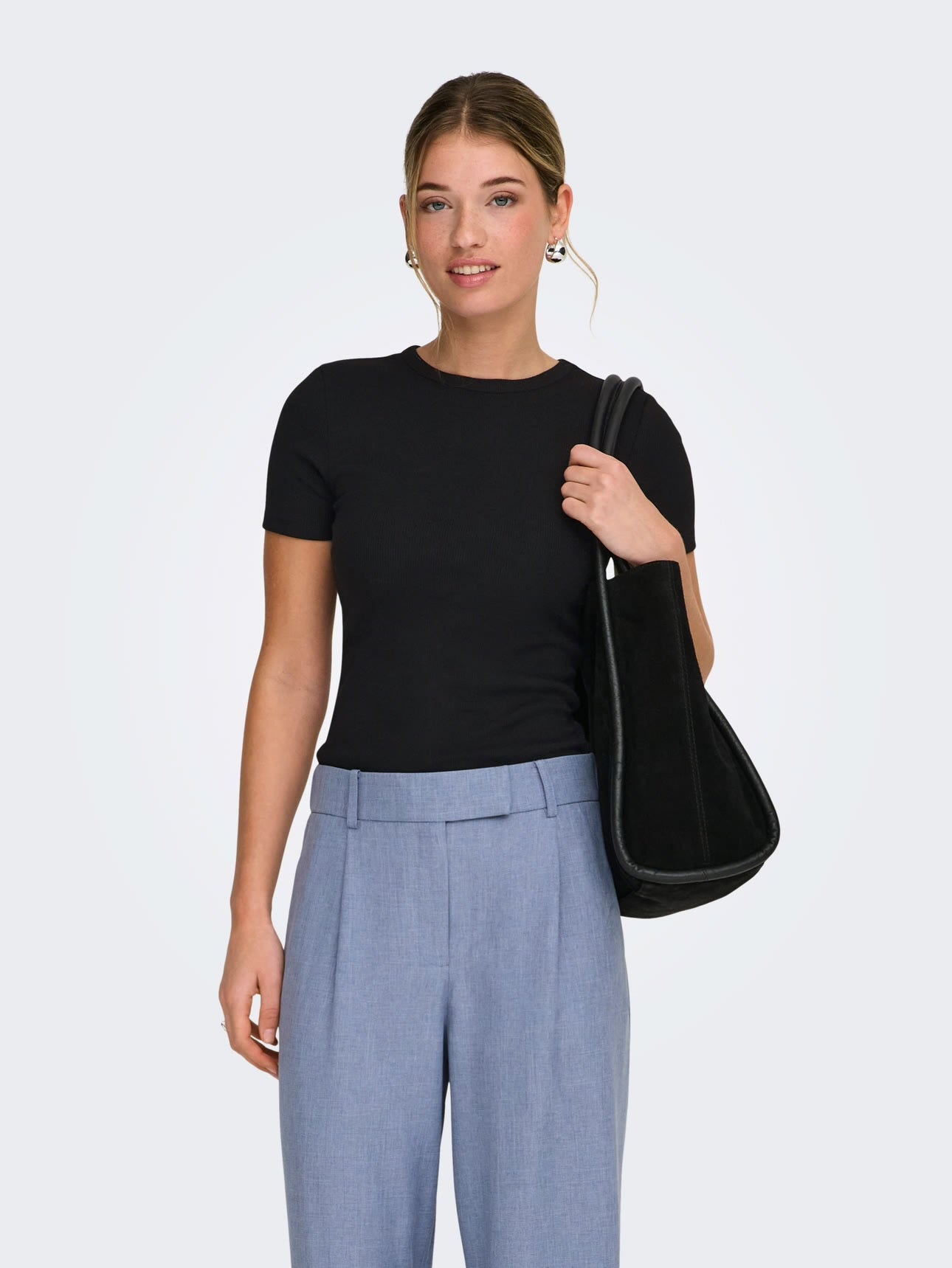 JUNE RIBBED TEE - Black