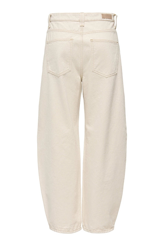 FRANKIE HW CROP BARREL JEANS - Ecru