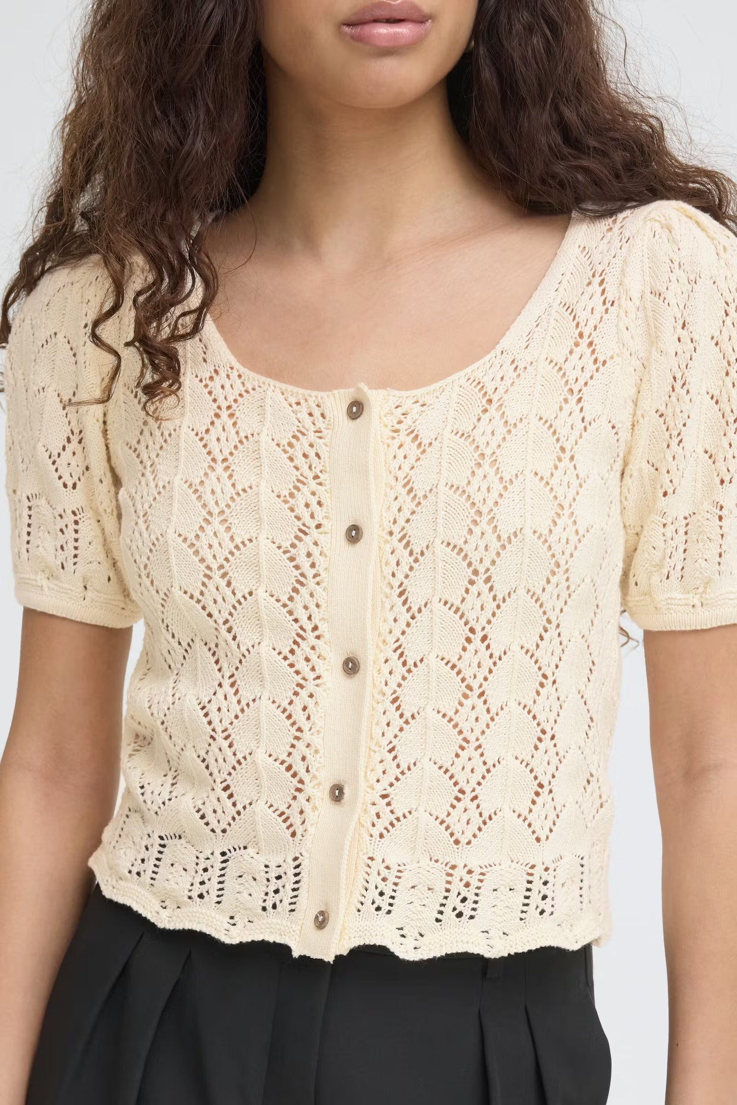 IHDAFFIE CROCHET BUTTON TOP - Birch