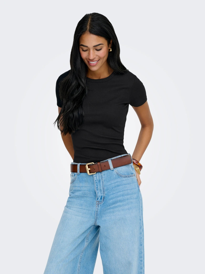 VAL LIFE S/S O-NECK TOP - Black