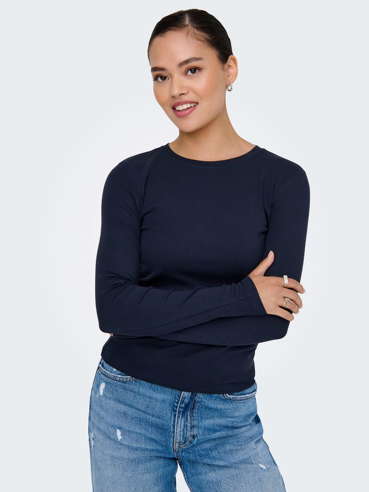 RILEY O-NECK L/S TOP JRS - Navy