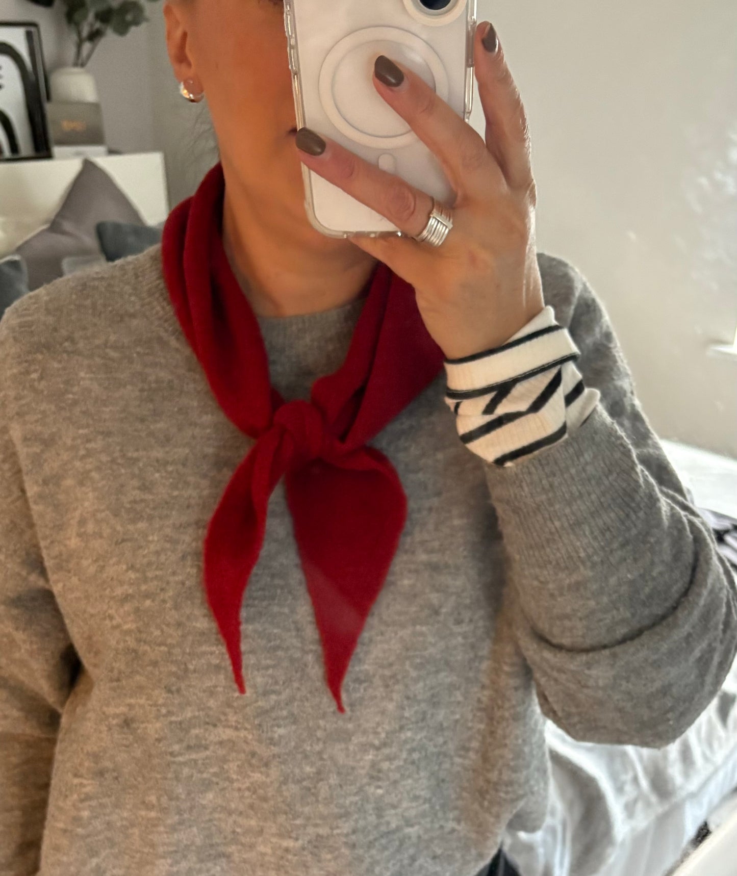 Knitted Triangle Scarf - Red