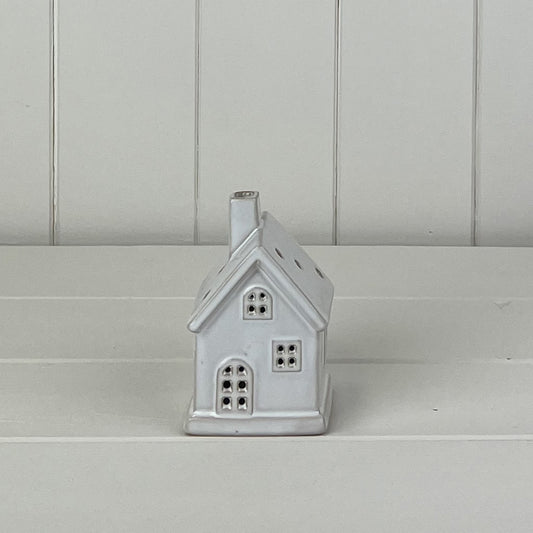 Ceramic House Ornament with LED - White