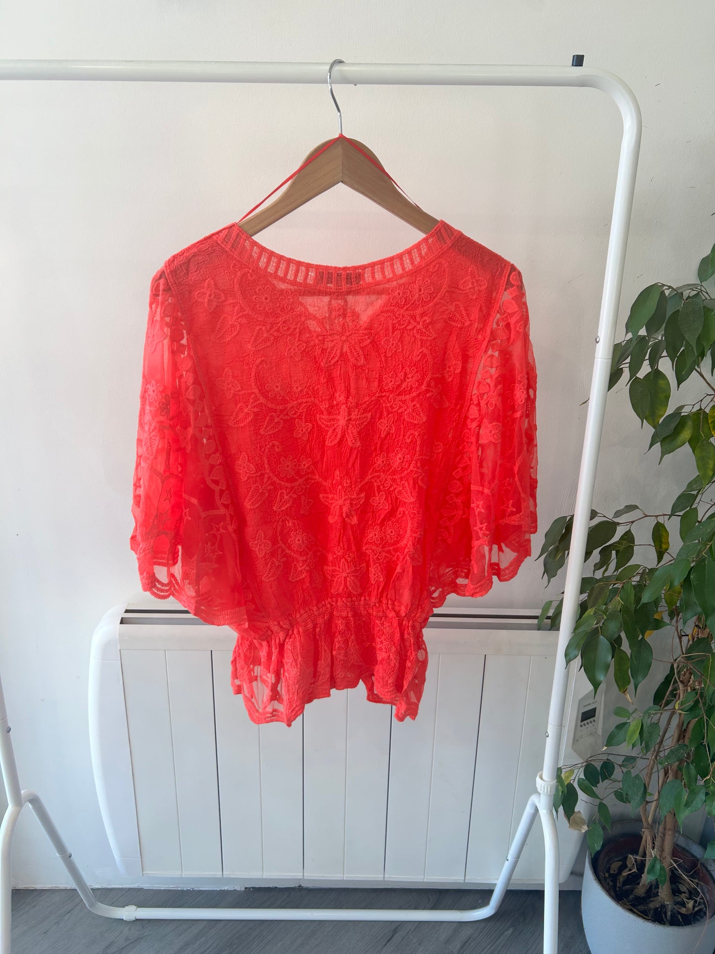 Butterfly Lace Top - Coral