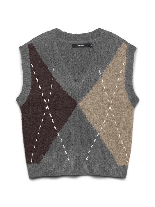 BLISS SL V-NECK HANDSTITCH VEST - Medium Grey/ Chocolate