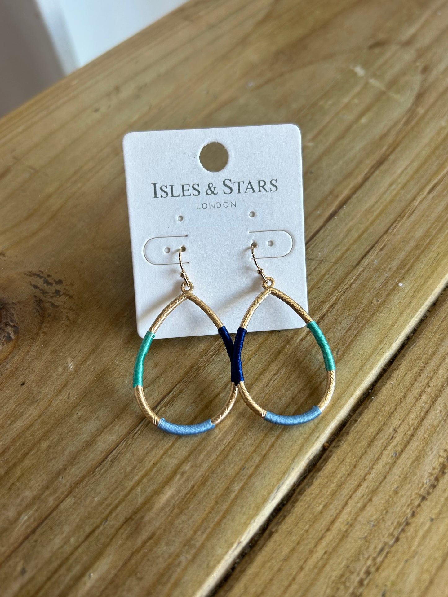 Multi Coloured Teardrop Earrings- Gold w/ Blue