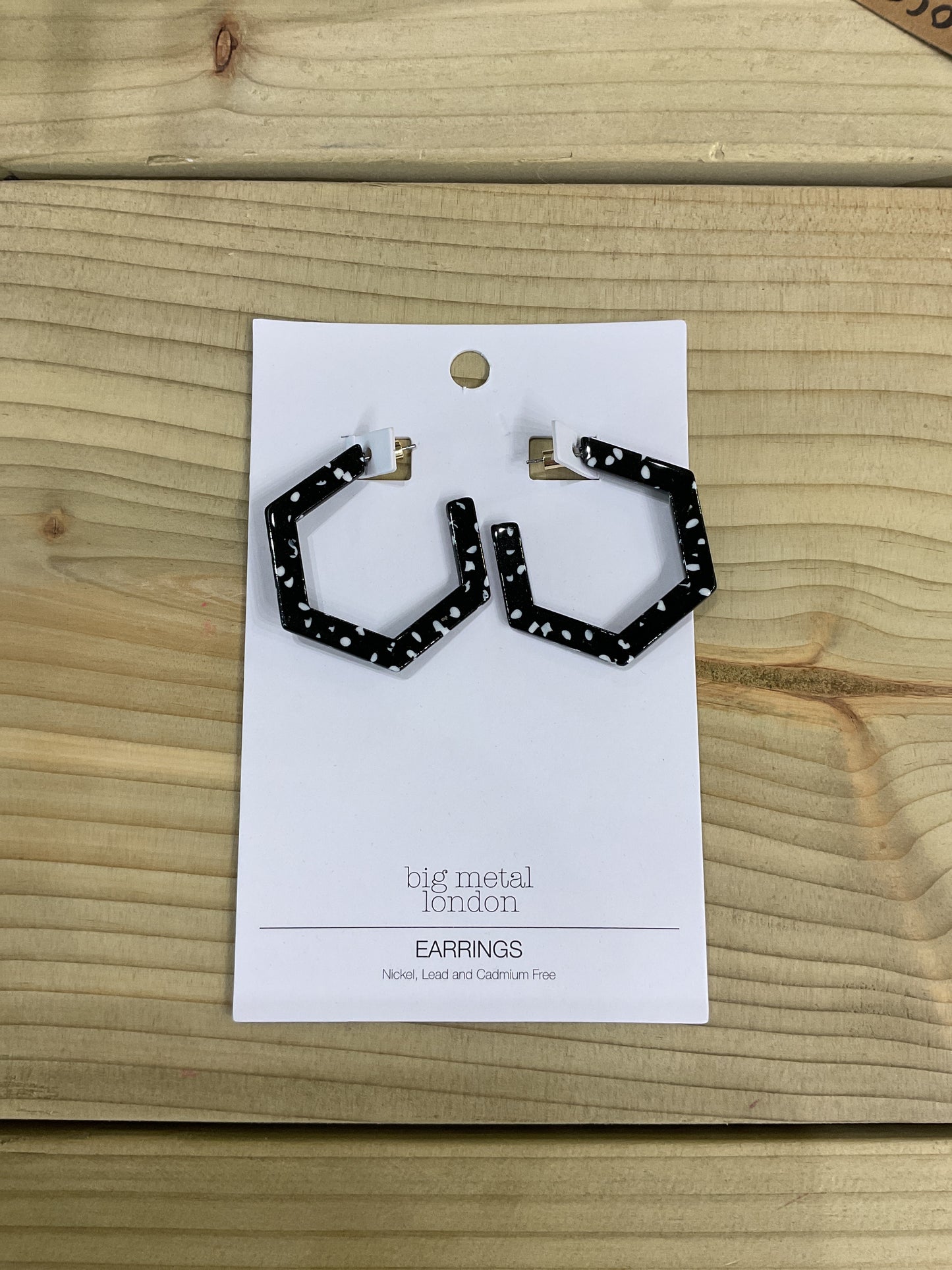 Marseille Hexagon Large Resin Hoop Earrings - Black