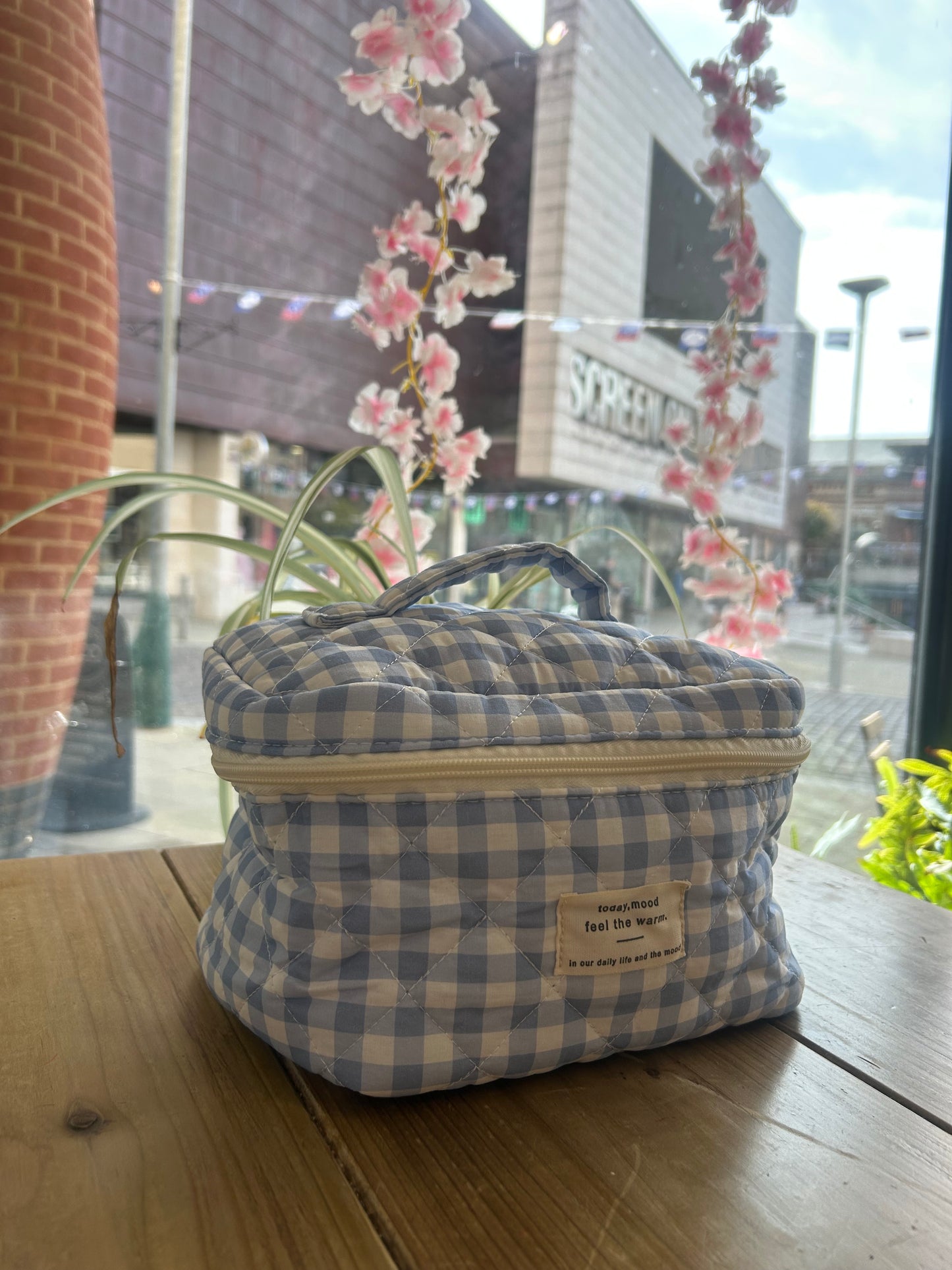 Blue Gingham Wash Bag - Large