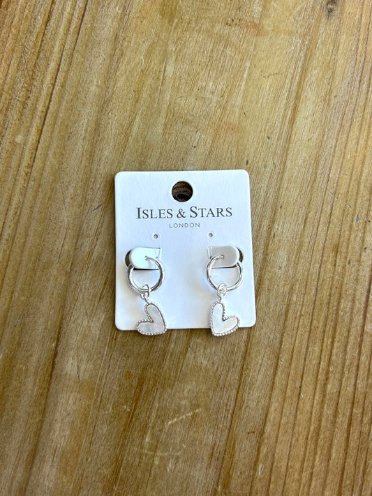 Pearlised Heart Hoop Earrings- Silver