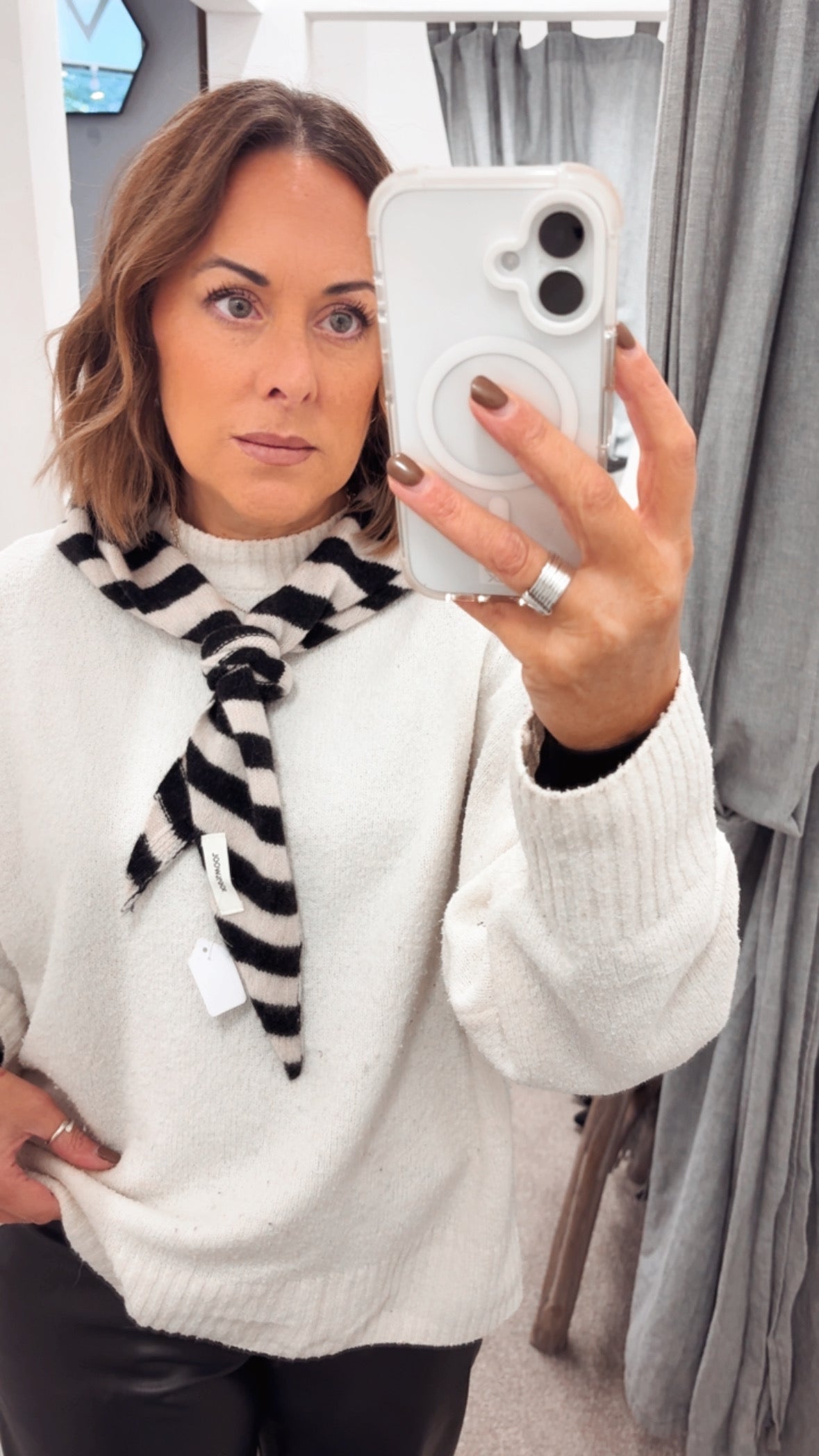 Knitted Triangle Scarf - Black/ White Stripe