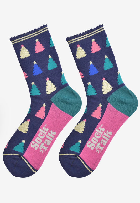 Bamboo Socks - Navy Christmas Tree