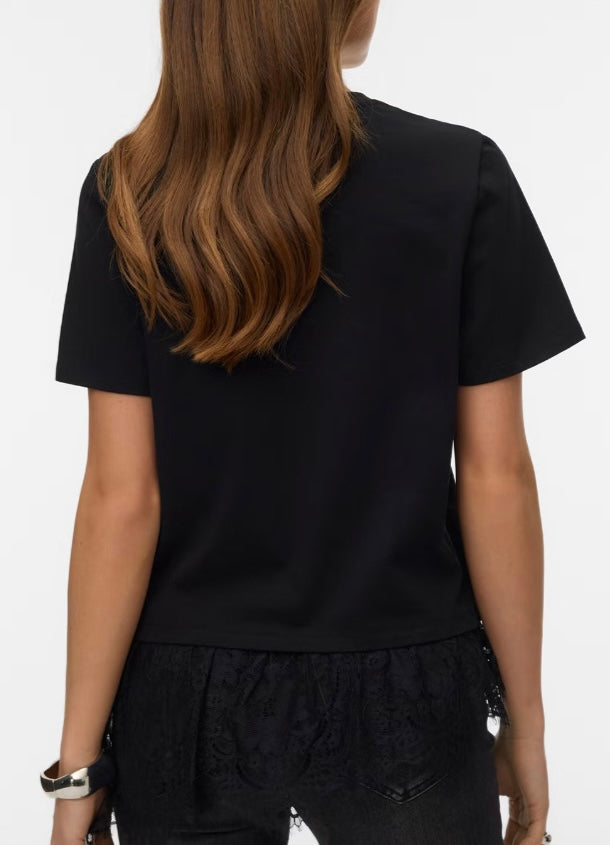 BRIT SS O-NECK LACE T.SHIRT - Black