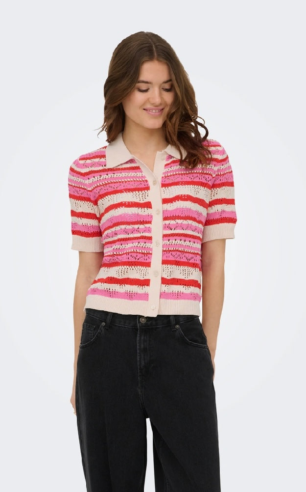 LUNA Polo Cardigan Knit - High Risk Red / Pink