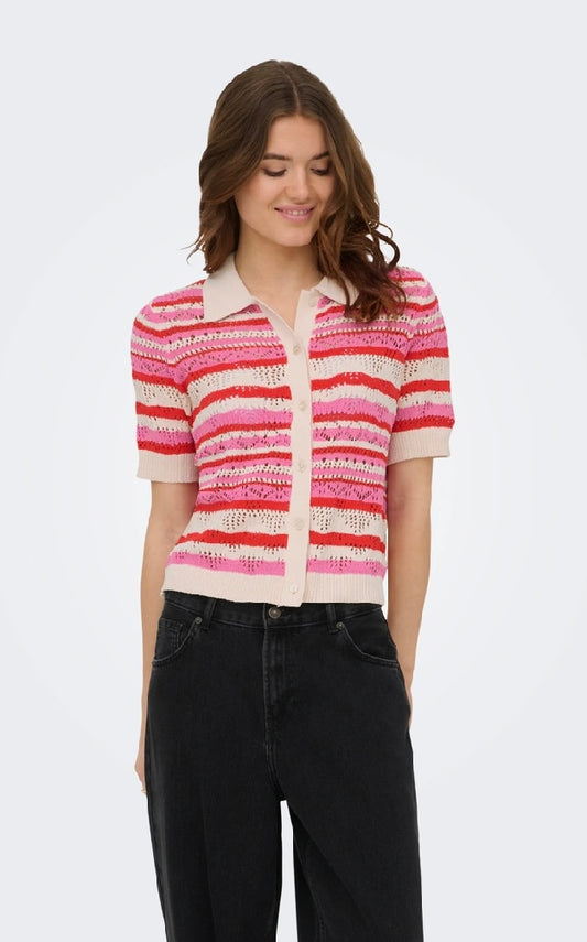 LUNA Polo Cardigan Knit - High Risk Red / Pink