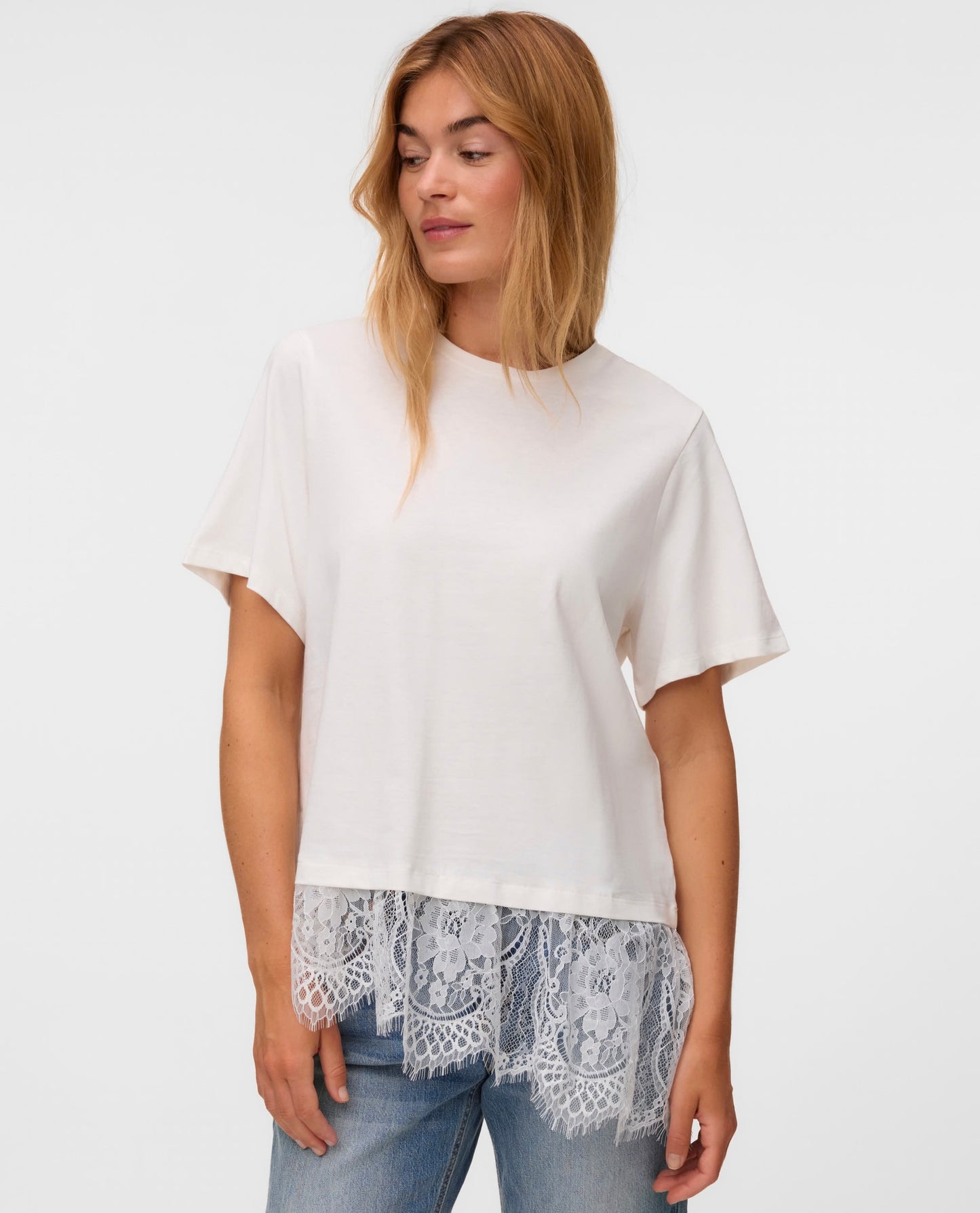 BRIT SS O-NECK LACE T.SHIRT - Snow White