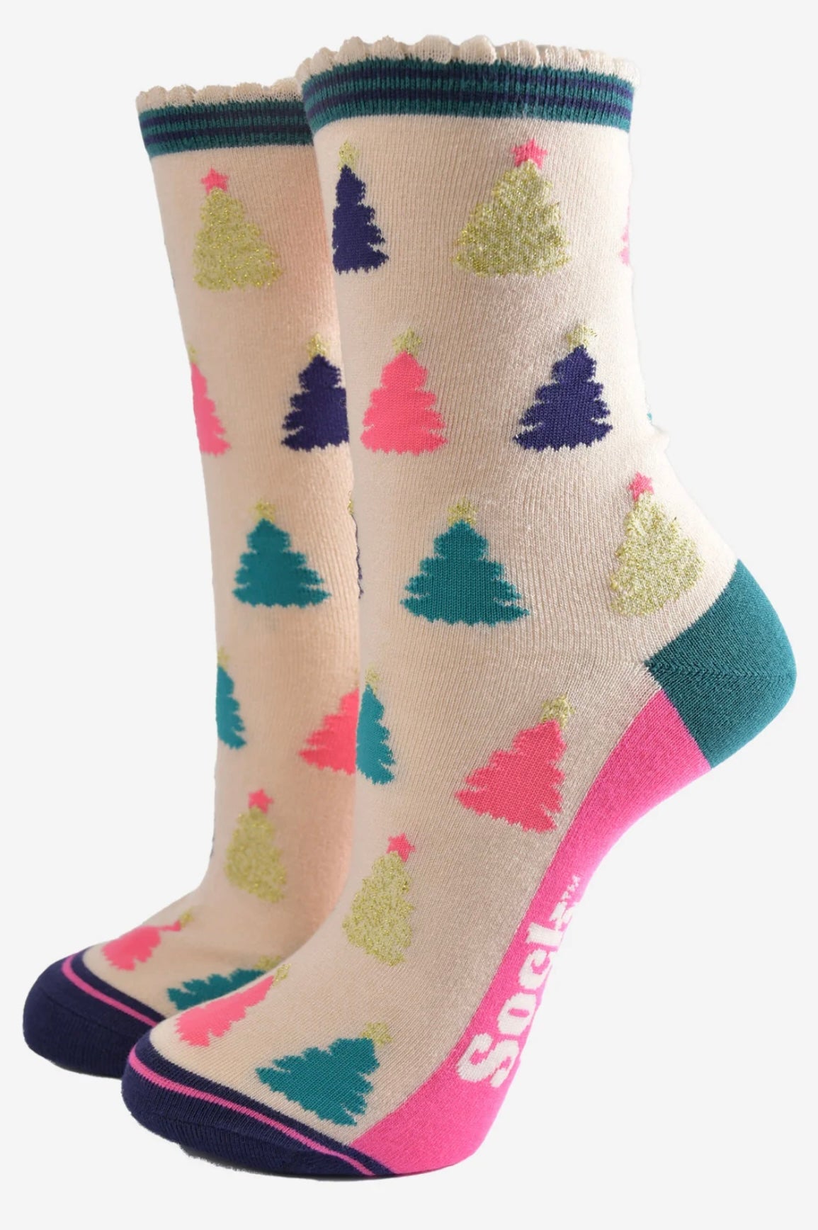 Bamboo Socks - Cream Christmas Tree