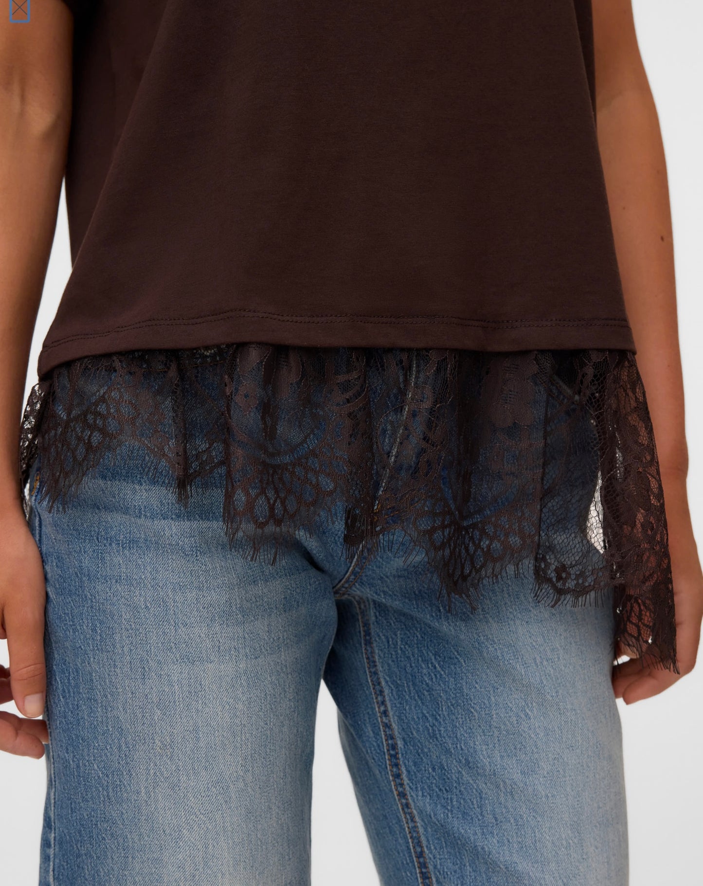 BRIT SS O-NECK LACE T.SHIRT - Chocolate Torte