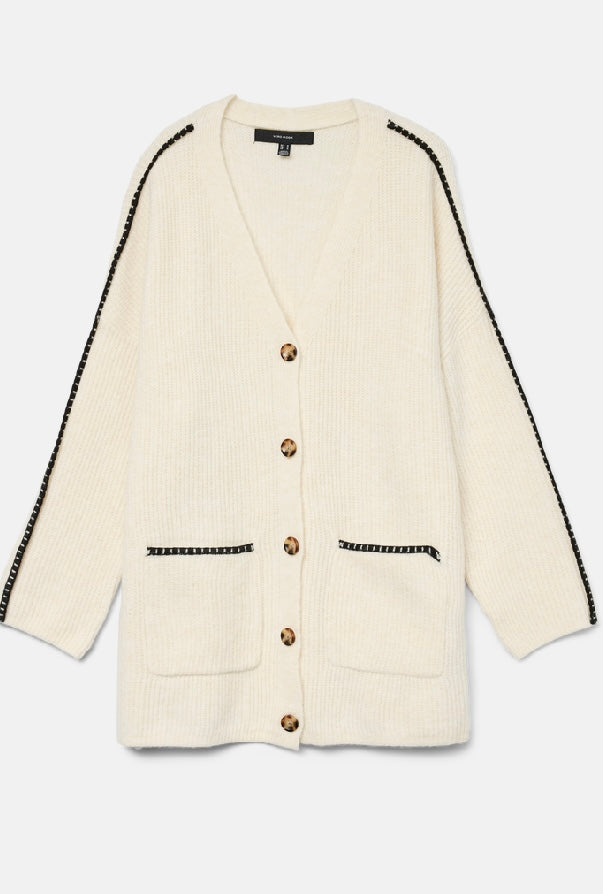ZORA LS V-NECK OPEN CARDIGAN - Birch/Chocola
