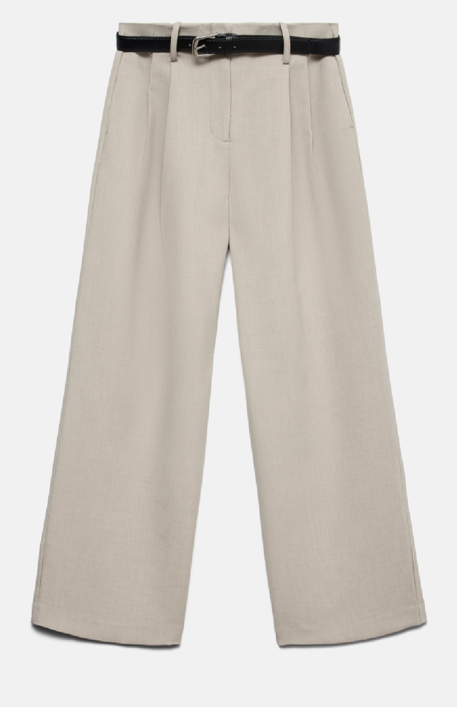 MITCHELL WIDE BELTED TROUSERS - SIlver Mink/Melange