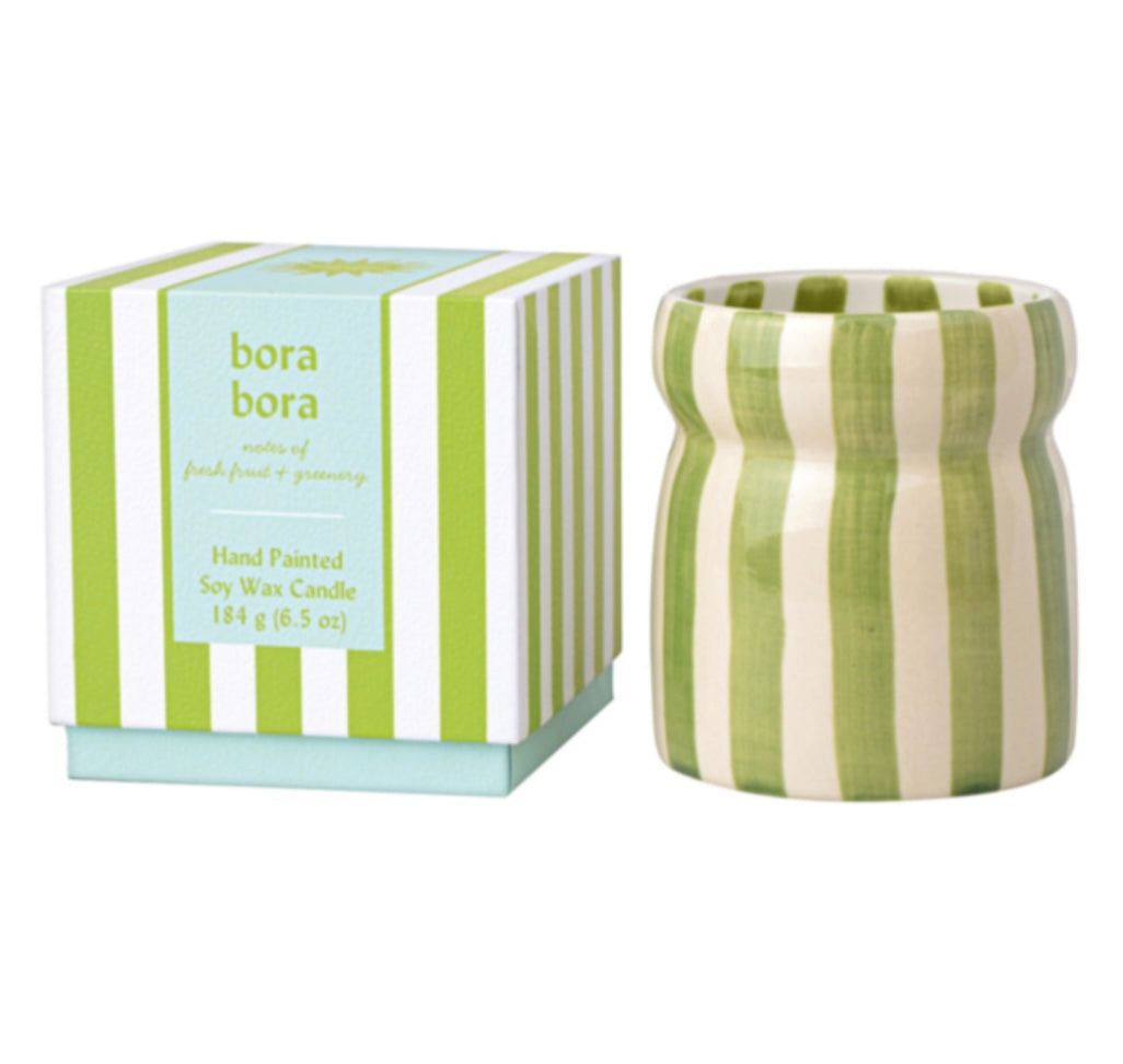 Paddywax ‘Bora Bora’ Sage Striped Ceramic Candle