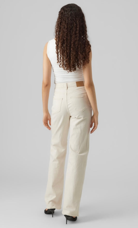 TESSA HR WIDE JEANS - Ecru