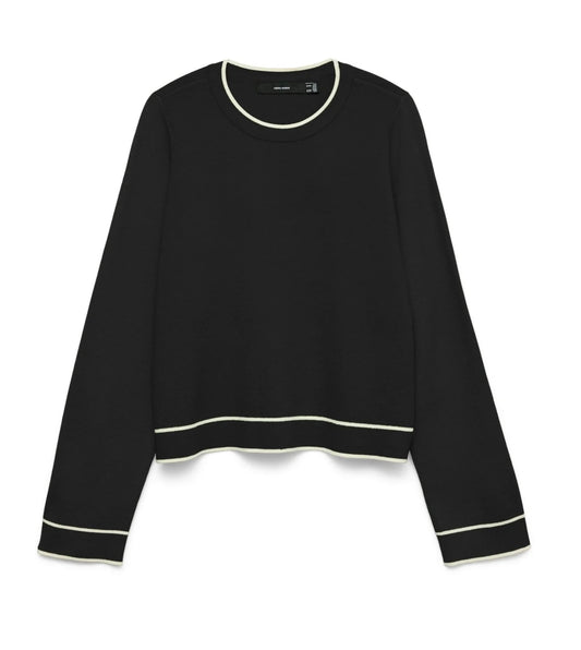 GOLD O-NECK CONTRAST PULLOVER - Black / Birch
