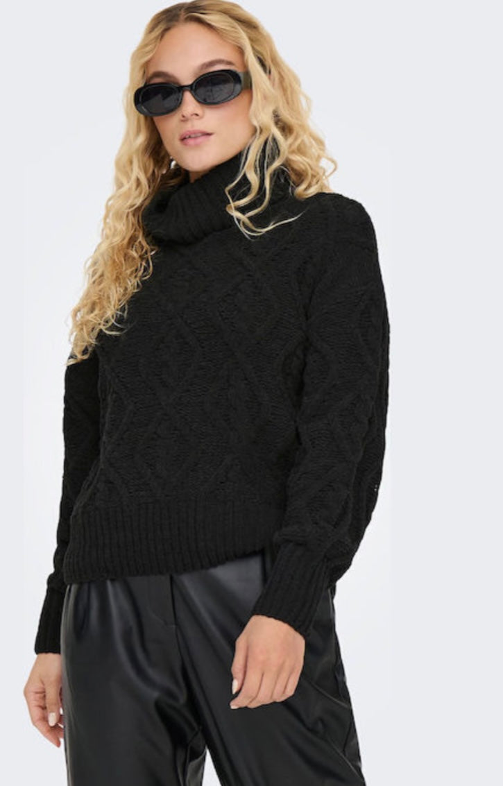 FLORA LS CABLE ROLLNECK - Black