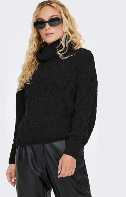 FLORA LS CABLE ROLLNECK - Black