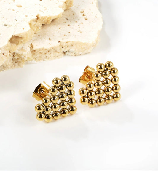Rufina Pixel Heart Stud Earrings - Gold
