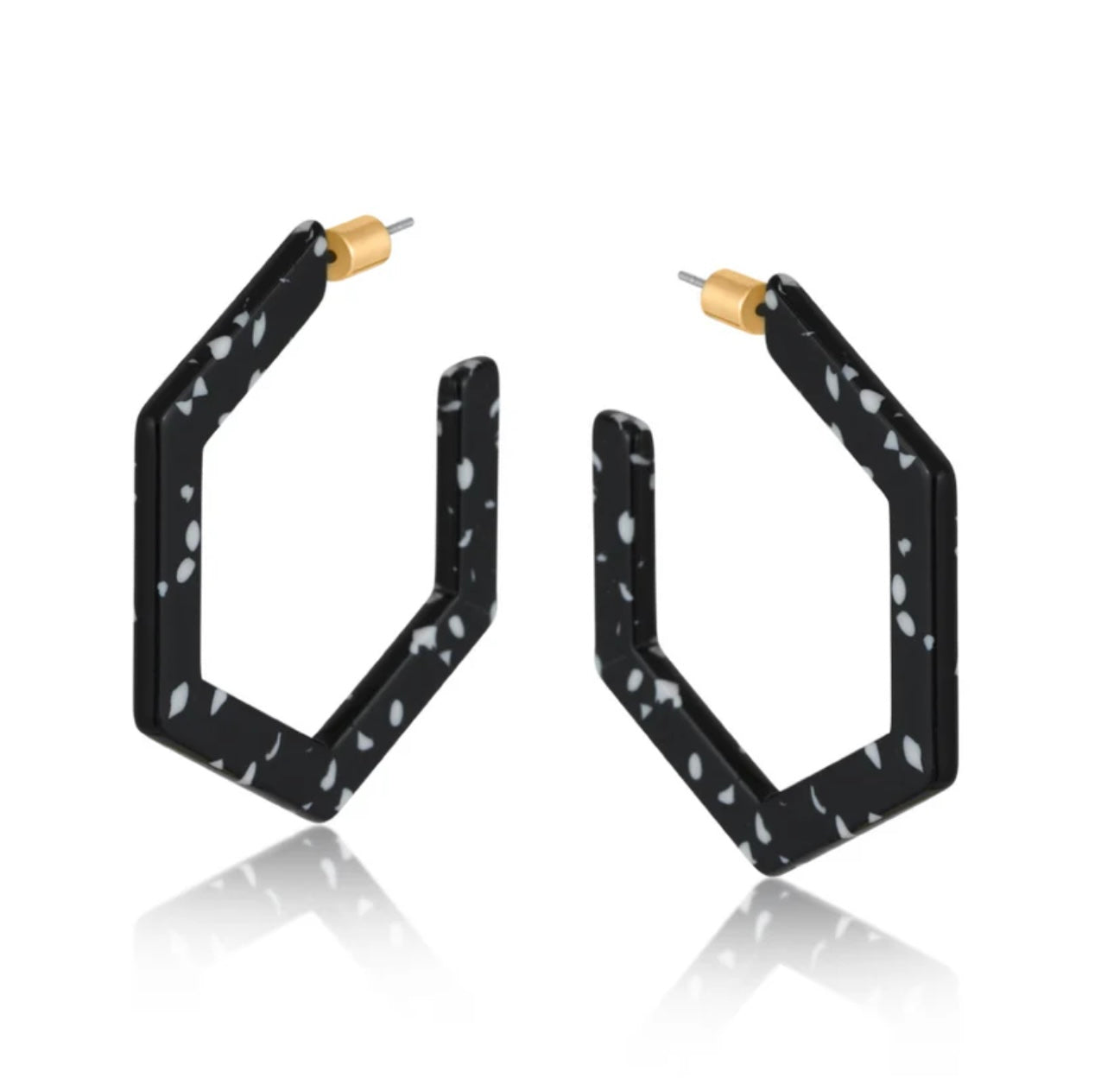 Marseille Hexagon Large Resin Hoop Earrings - Black