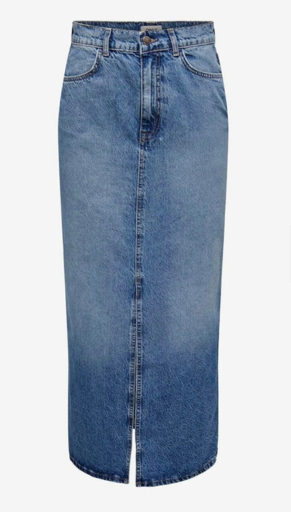 CILLA LONG SLIT DENIM SKIRT - Medium Blue Denim