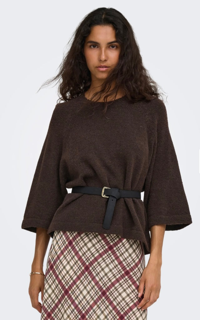 SIMONI 3/4 PULLOVER KNT - Coffee Bean