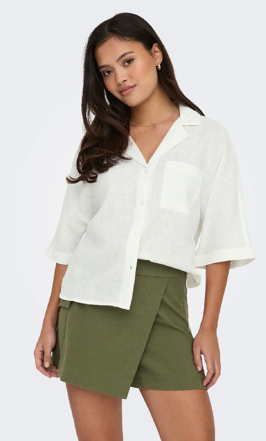 BRUXELLES SS LINEN SHIRT - Bright White