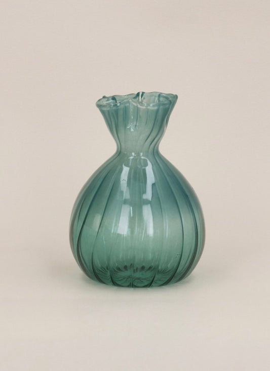 Petrol Blue Frill Top Bud Vase