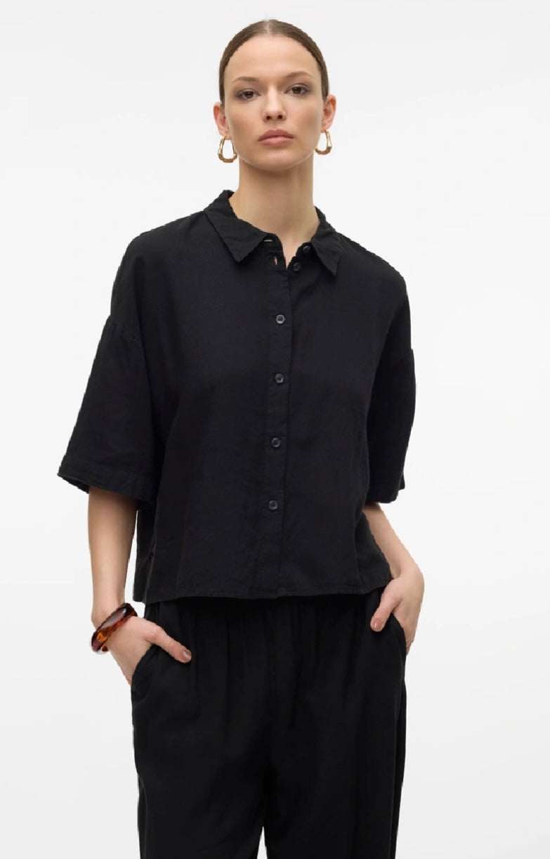 LINN 2/4 SHORT SHIRT - Black