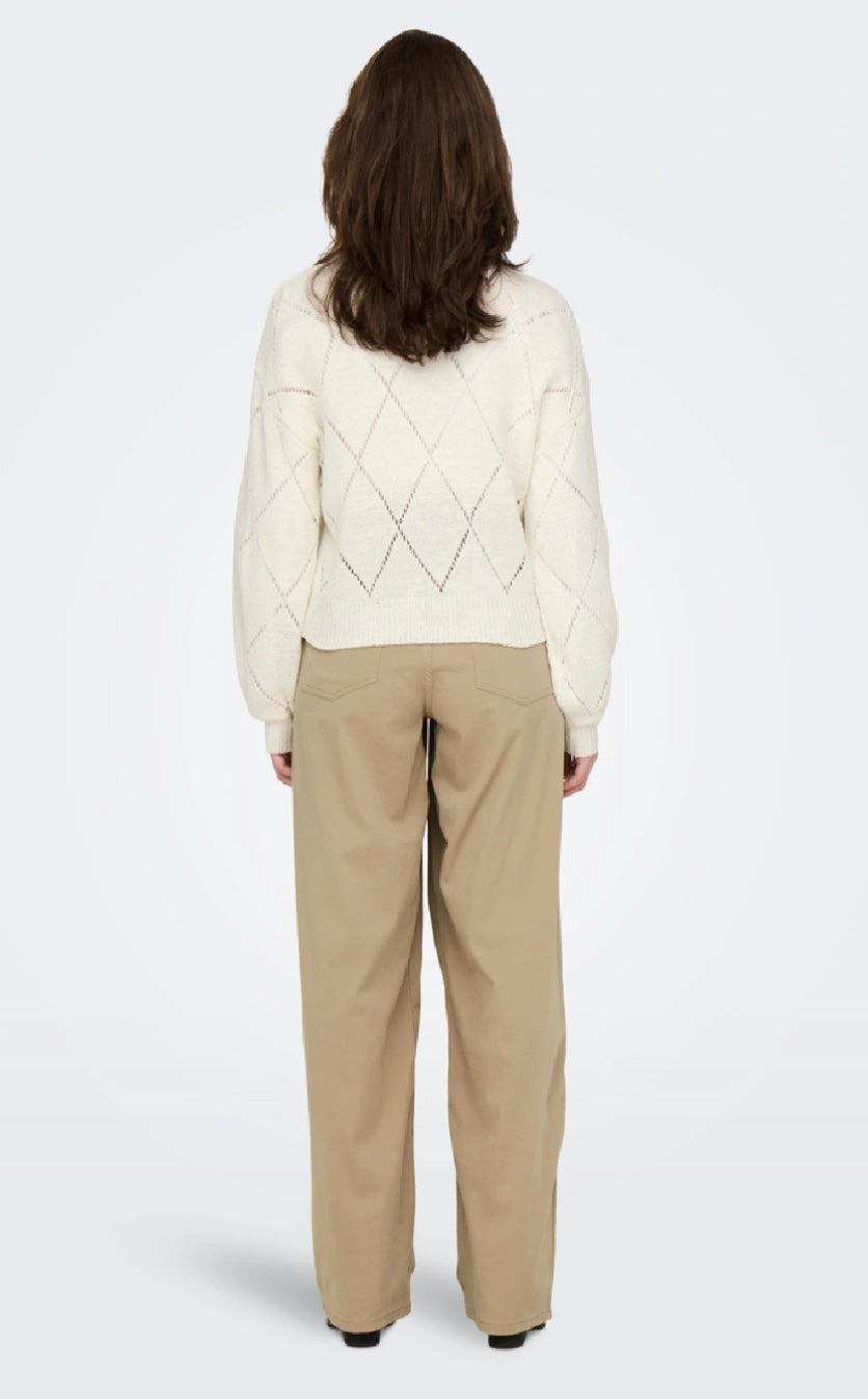 GEENAS LS O-NECK KNIT PULLOVER - Cloud Dancer