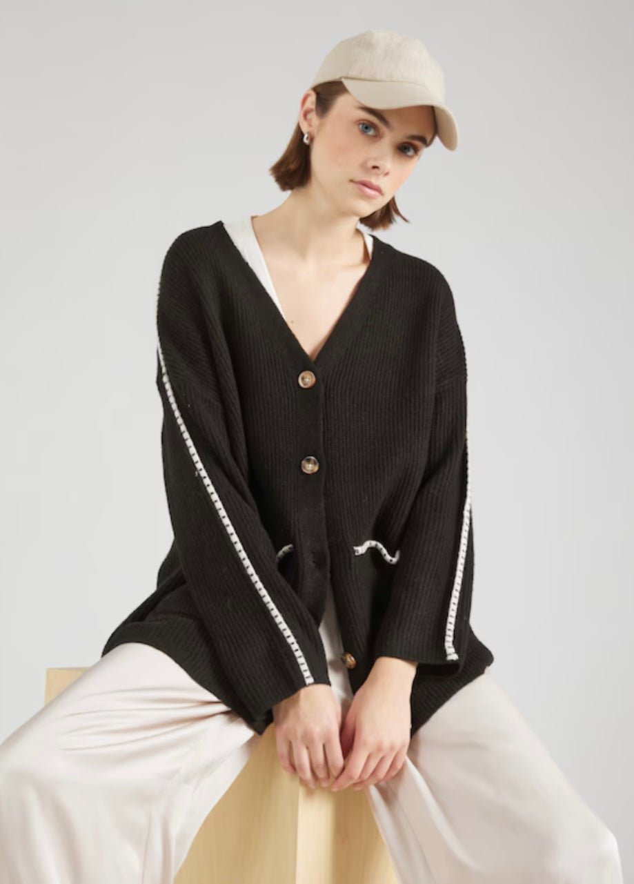 ZORA LS V-NECK OPEN CARDIGAN - Chocolate Torte/Birch