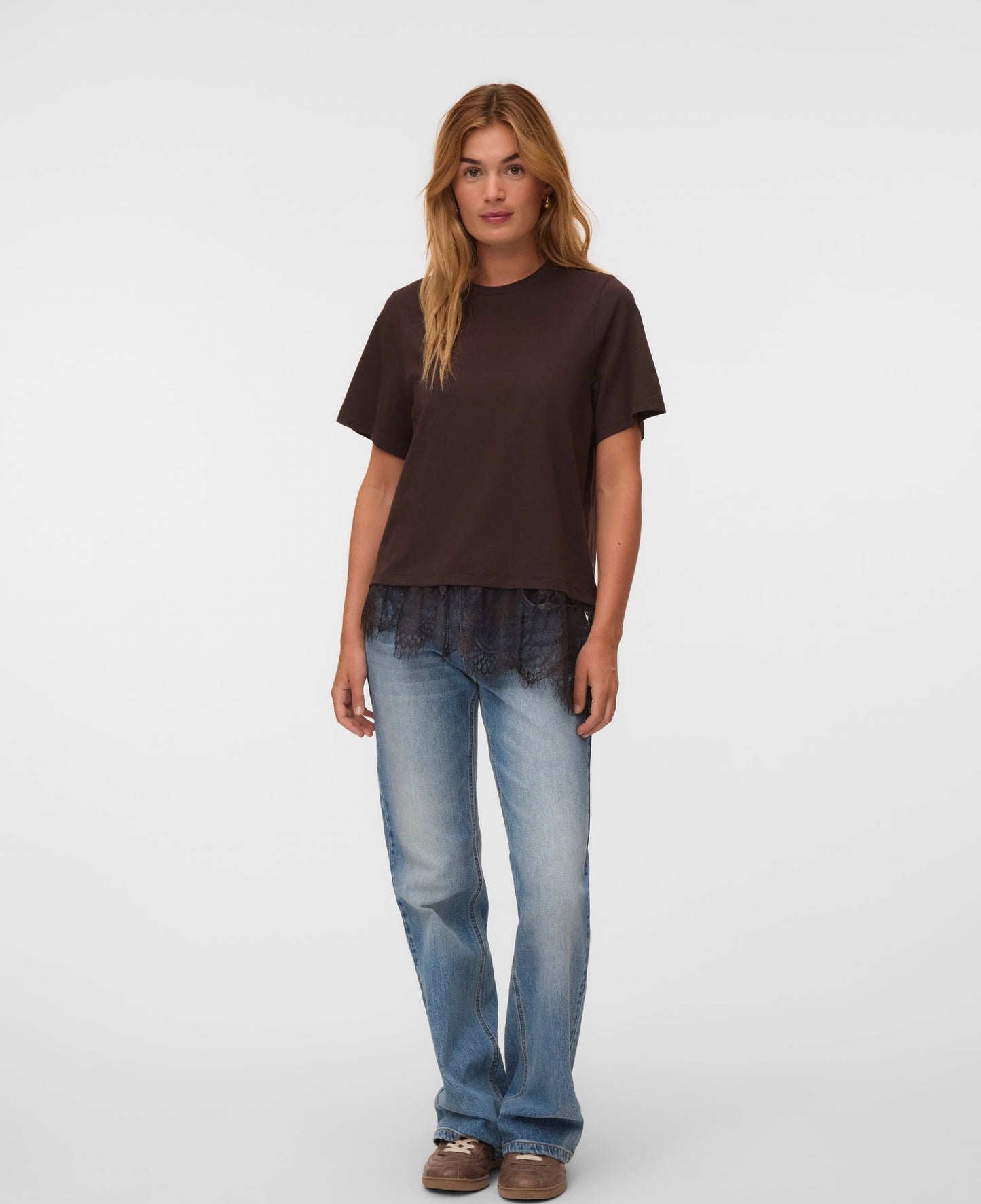 BRIT SS O-NECK LACE T.SHIRT - Chocolate Torte