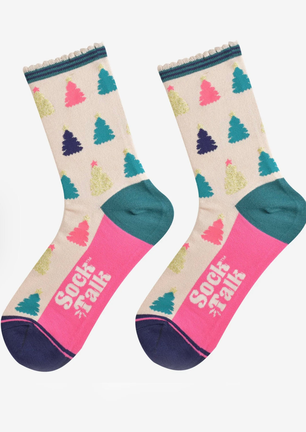 Bamboo Socks - Cream Christmas Tree