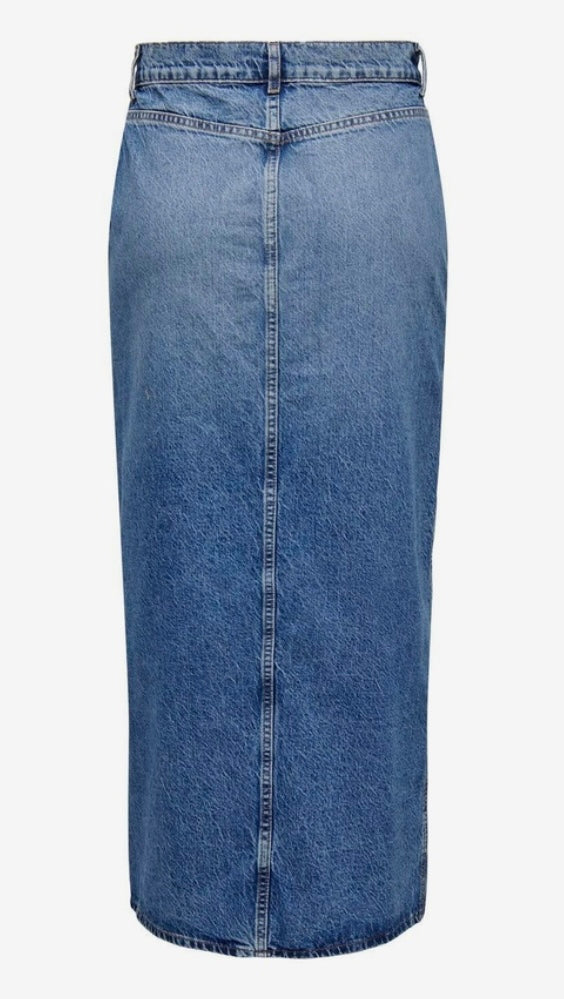 CILLA LONG SLIT DENIM SKIRT - Medium Blue Denim