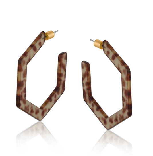 Marseille Hexagon Large Resin Hoop Earrings - Amber