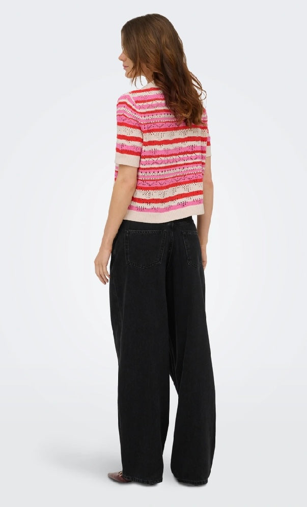 LUNA Polo Cardigan Knit - High Risk Red / Pink